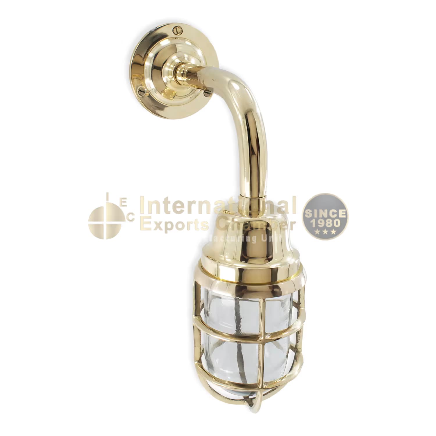 Solid Brass Caged Bulkhead H38cm/14.9" Wall Light - Mirror Polished - Industrial Marine Porch & Passage Vintage Outdoor/Indoor Wall Sconce/Lamp