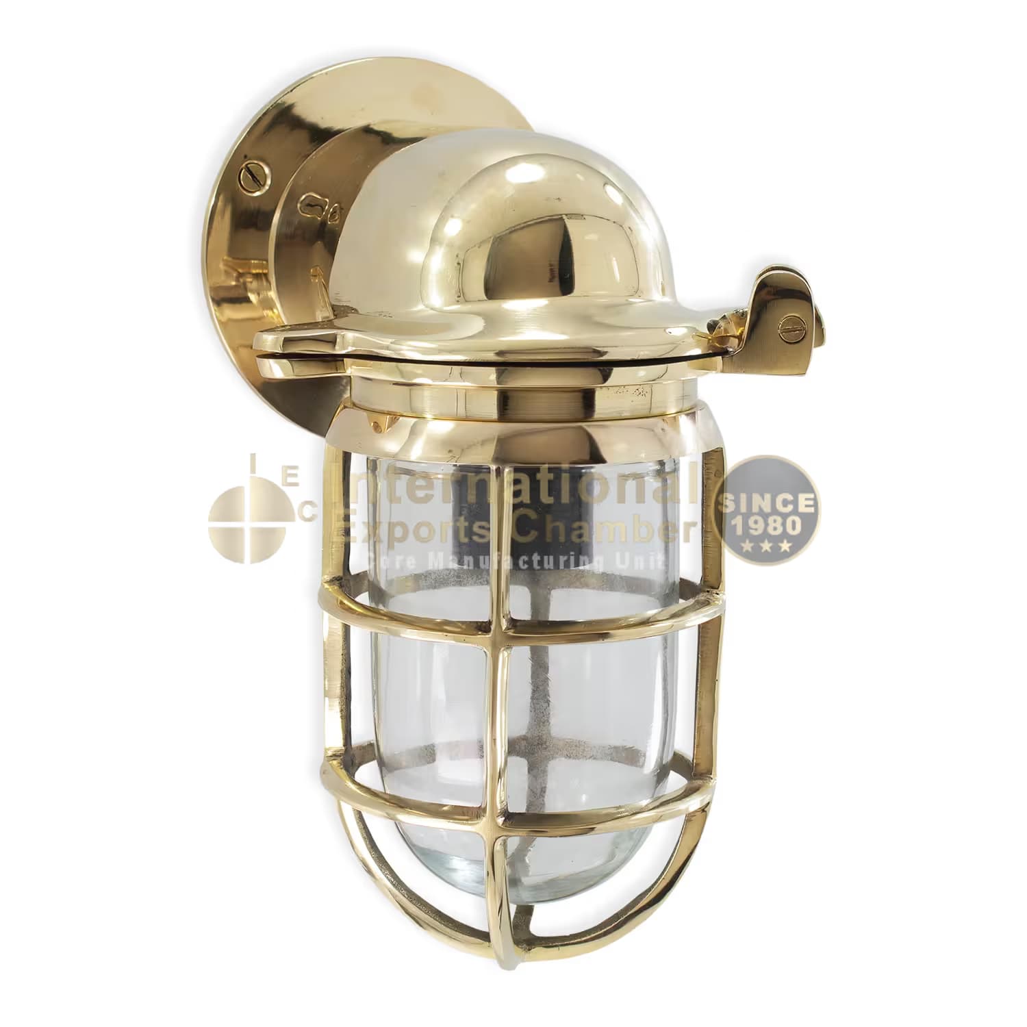 Solid Brass Caged Bulkhead H25cm/9.9" Wall Light - Mirror Polished - Industrial Marine Porch & Passage Vintage Outdoor/Indoor Wall Sconce/Lamp