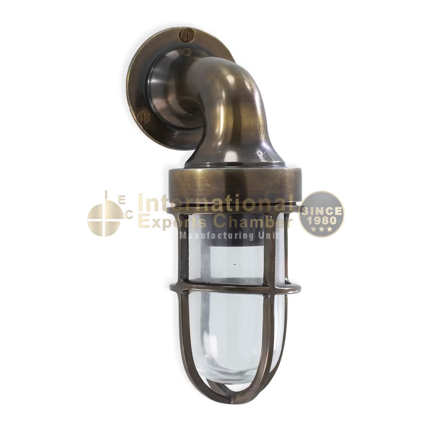 Aluminium Caged Bulkhead H22.4cm/8.8" Wall Light - Antique Brass Finish - Industrial Marine Porch & Passage Vintage Outdoor/Indoor Wall Sconce/Lamp