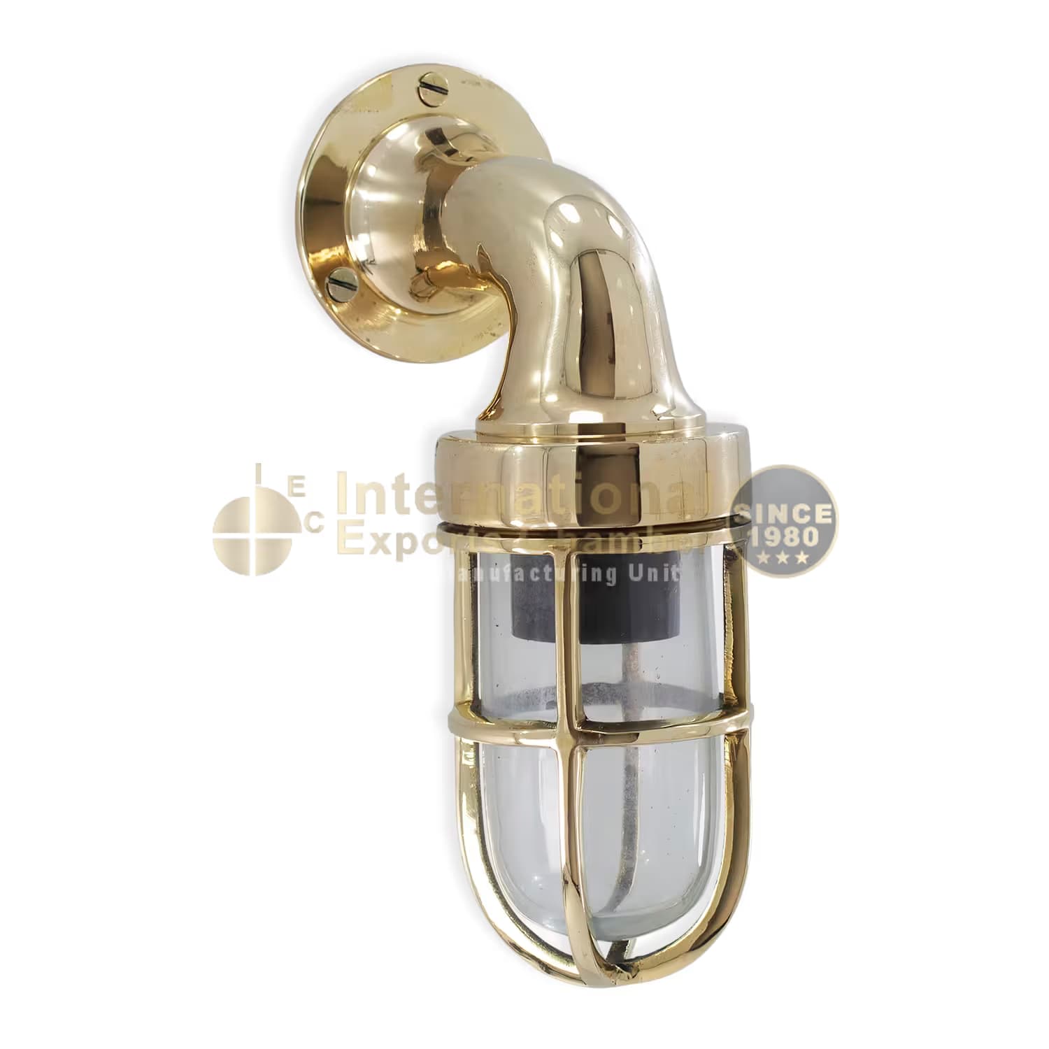 Solid Brass Caged Bulkhead H22.3cm/8.8" Wall Light - Mirror Polished - Industrial Marine Porch & Passage Vintage Outdoor/Indoor Wall Sconce/Lamp