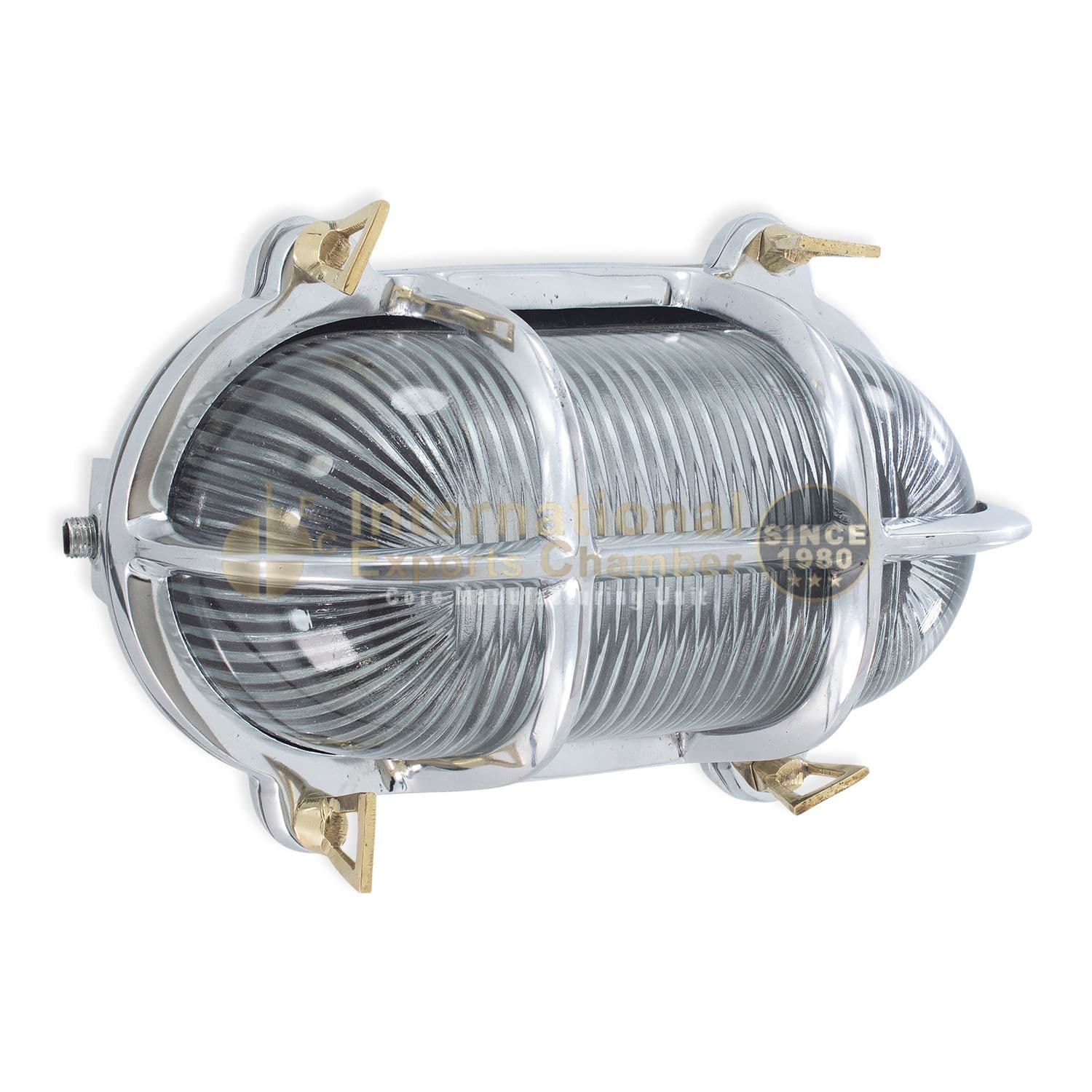 Solid Aluminium Oval L22cm/8.7" Wall Light - Mirror Polished - Vintage Caged Bulkhead Wall Mount - Ribbed Prismatic Glass Nautical Marine Sconce - Industrial Outdoor/Indoor Lamp