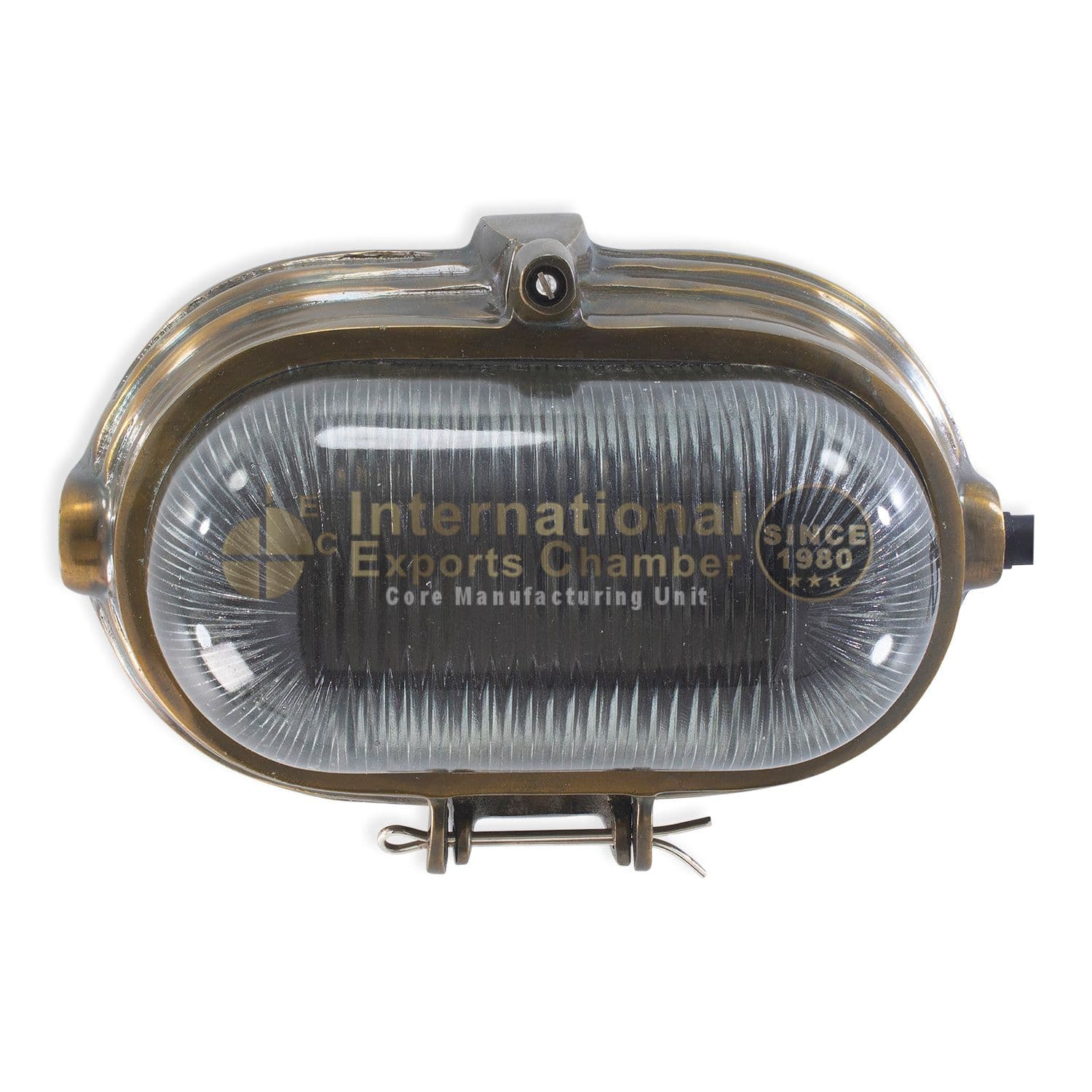 Solid Aluminium Oval L27cm/10.6" Wall Light - Antique Brass Finish - Vintage Bulkhead Wall Mount - Ribbed Prismatic Glass Nautical Marine Sconce - Industrial Outdoor/Indoor Lamp