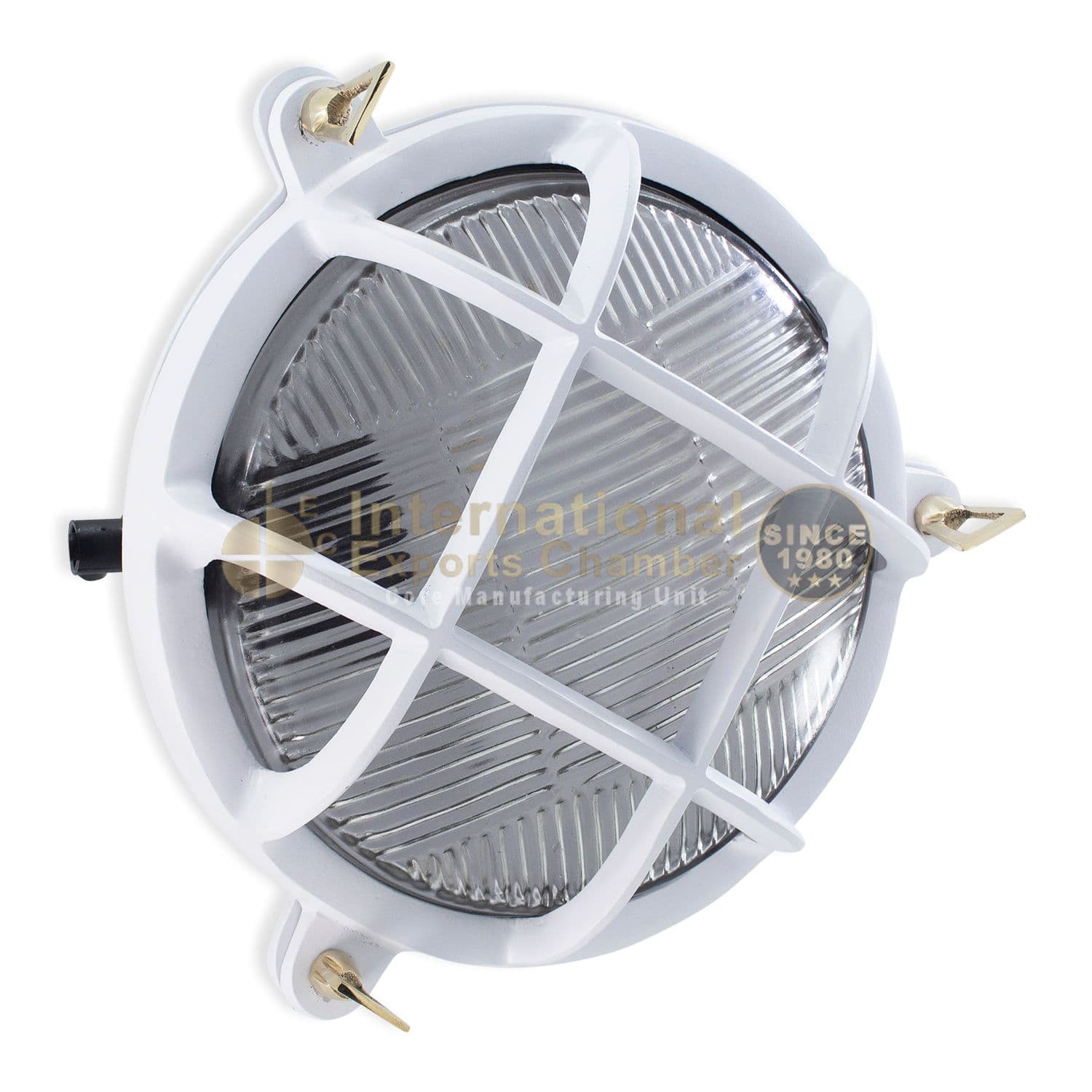 Solid Aluminium Round Porthole D24cm/9.4" Wall Light - White Powder Coated - Vintage Caged Bulkhead Wall Mount - Ribbed Glass Nautical Marine Sconce - Industrial Outdoor/Indoor Lamp