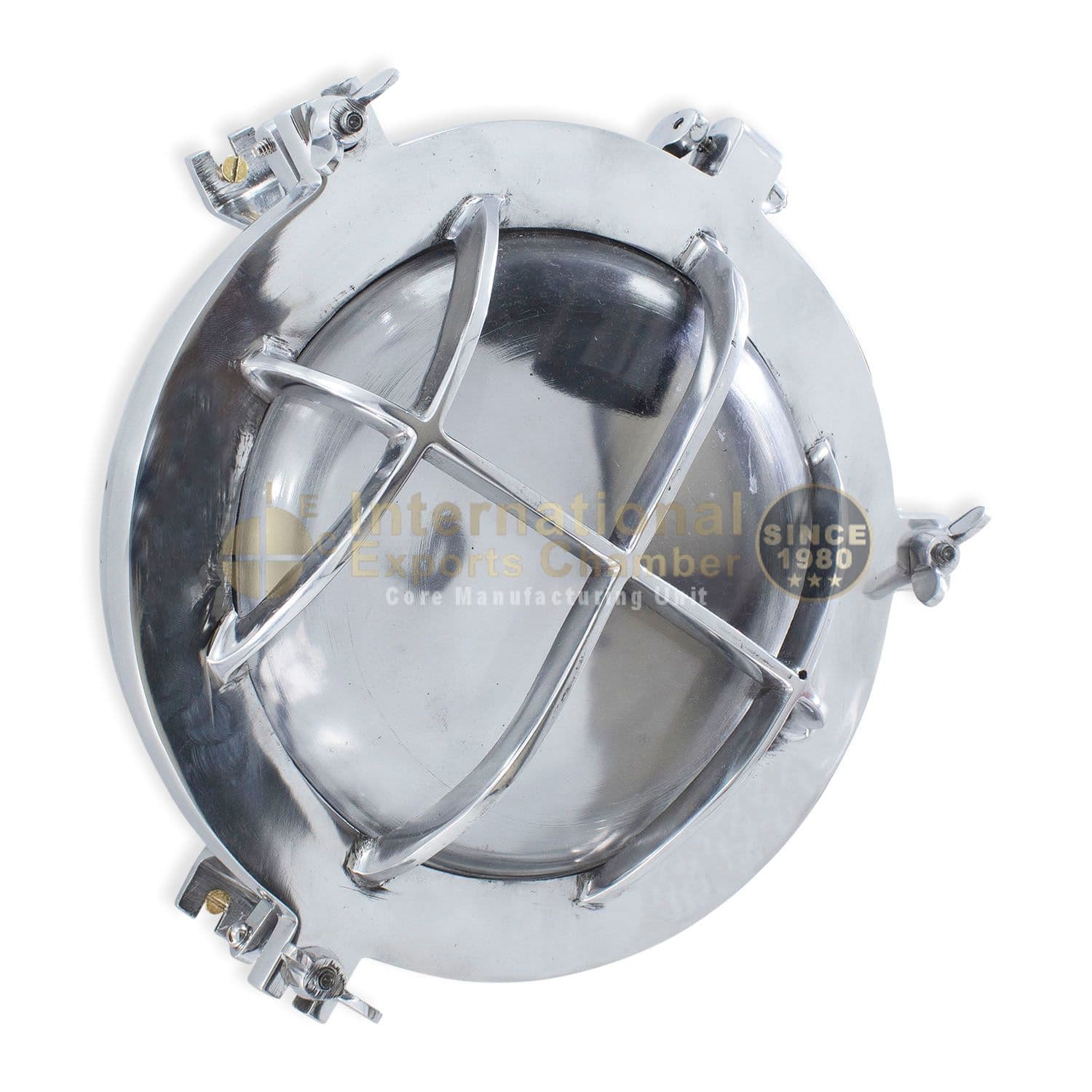 Solid Aluminium Round Porthole D27cm/10.6" Wall Light - Mirror Polished - Vintage Caged Bulkhead Wall Mount - Clear Glass Nautical Marine Sconce - Industrial Outdoor/Indoor Lamp