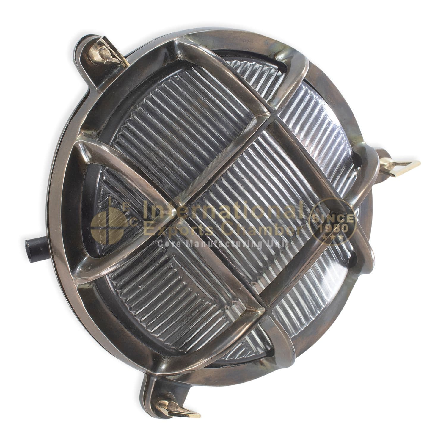Solid Aluminium Round Porthole D24cm/9.4" Wall Light - Antique Copper Finish - Vintage Caged Bulkhead Wall Mount - Ribbed Glass Nautical Marine Sconce - Industrial Outdoor/Indoor Lamp