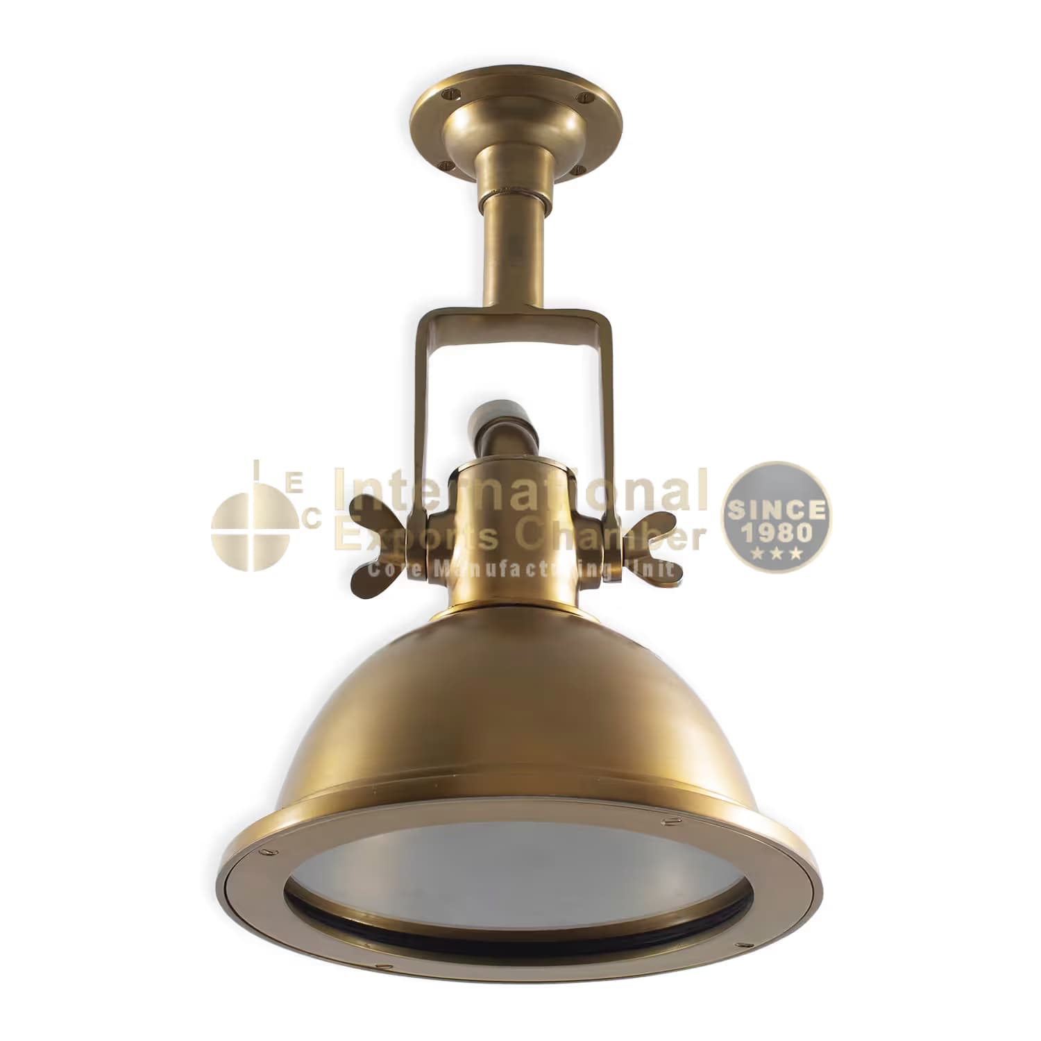 Solid Aluminium Searchlight D24.5cm/9.6" Pendant - Matt Antique Brass Finish - Nautical Industrial Ceiling Light | Vintage Marine Deck Lamp Ceiling Sconce