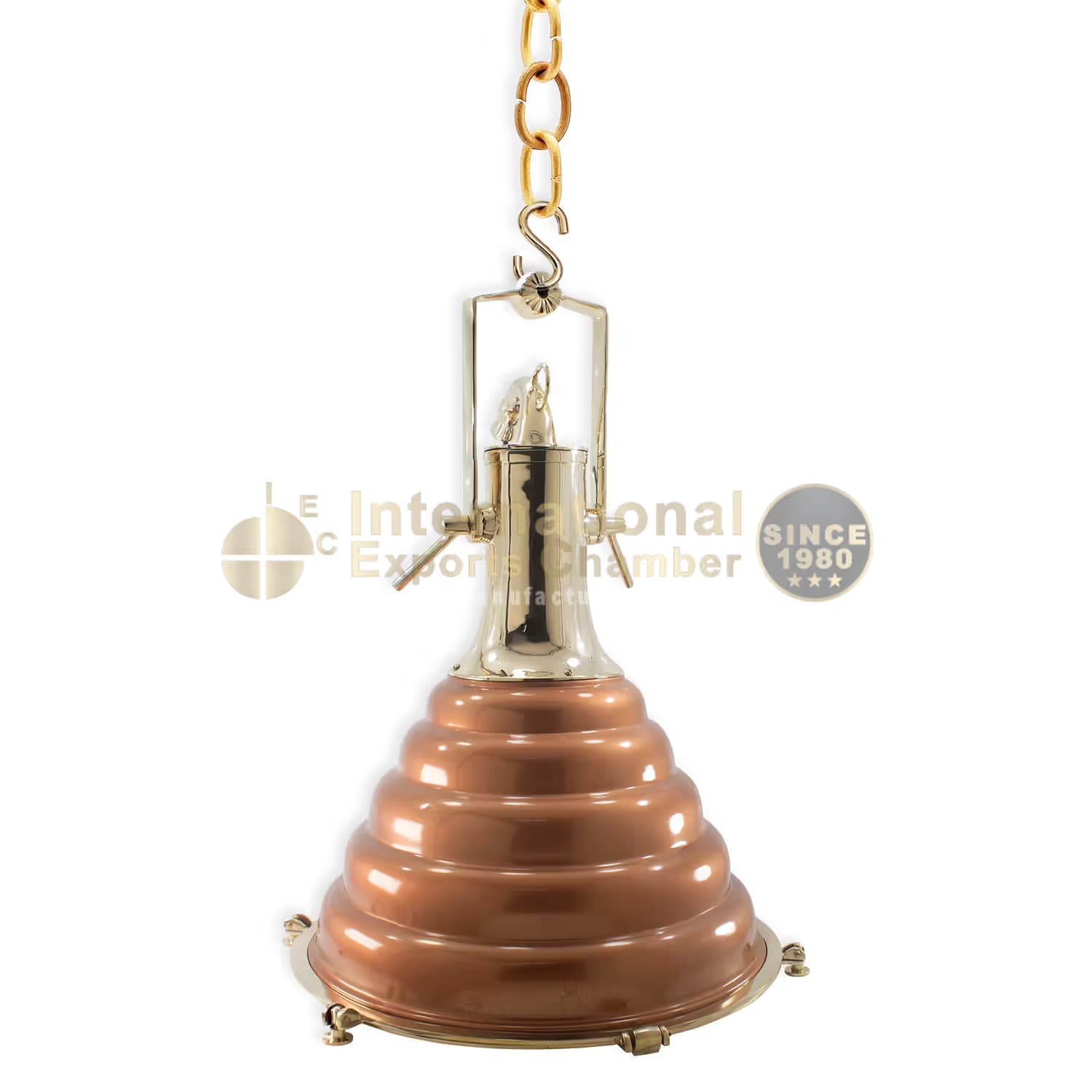 Solid Brass & Iron Copper Hanging Pendant Light 67.5cm/26.6" - Vintage Industrial Ceiling Fixture - Nautical Kitchen Island Lighting - Marine Grade Pendant Lamp
